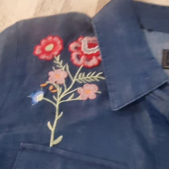 𝅺cavalini Embroidered Denim Top - Picture 2 of 6